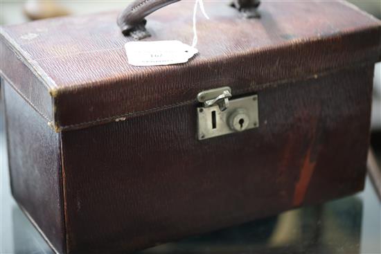 A cased early 20th century German 935 standard silver and porcelain travelling picnic set,